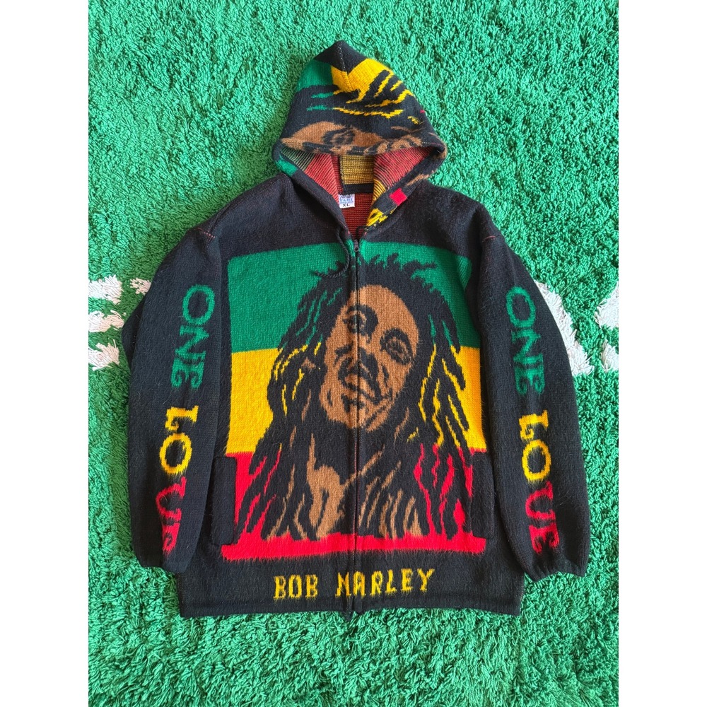 Yari Artesanias Bob Marley One Love Wool Knit Zip Hoodie Rasta XL Ecuador